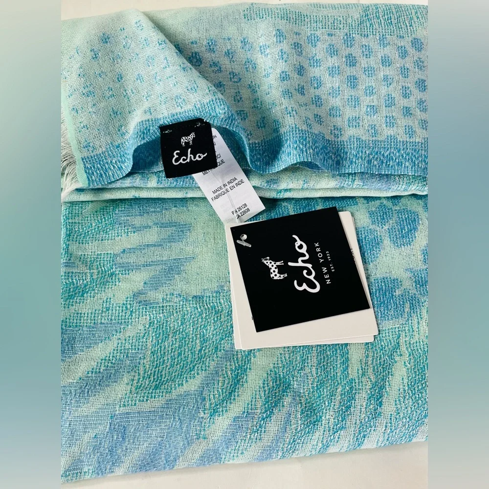 ECHO OVERSIZED Scarf WRAP Coverup shawl blue floral print NWT  33” x 64”